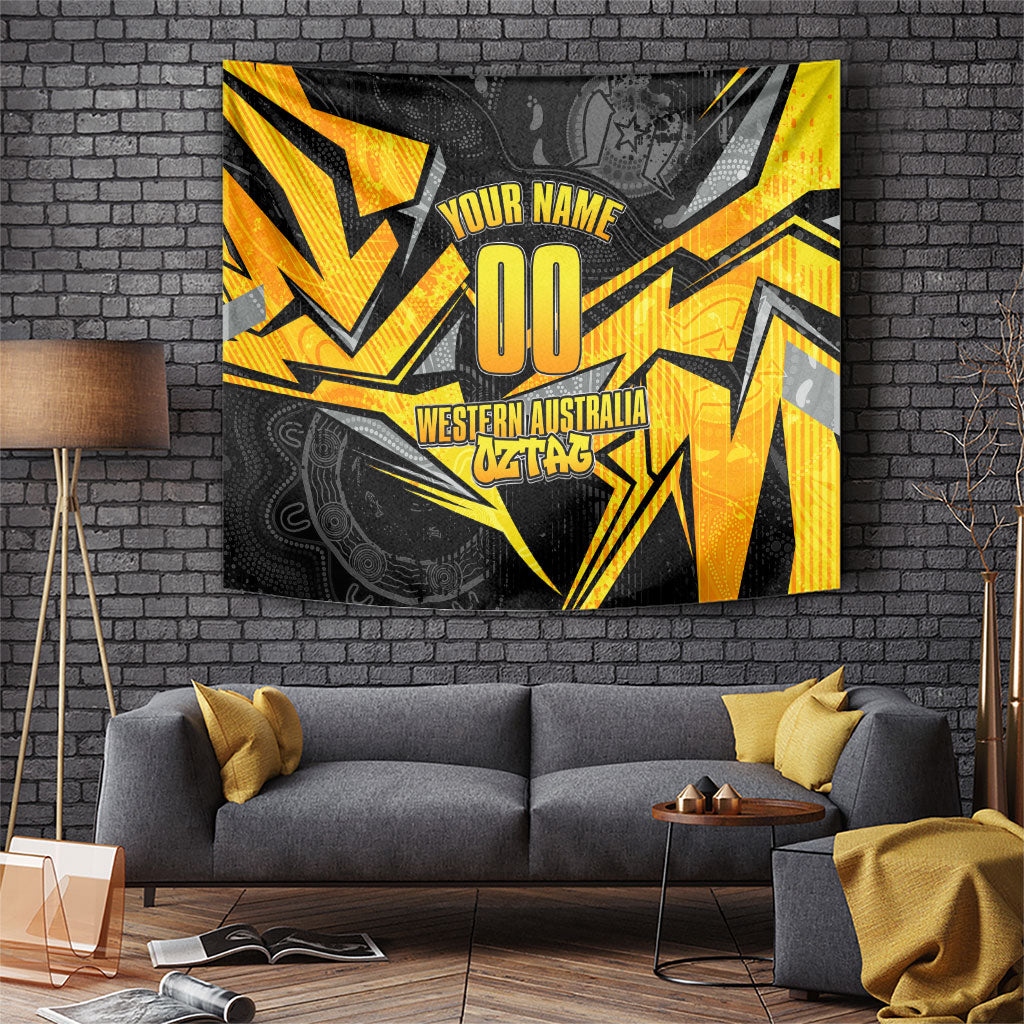 Personalised Western Australia Oztag Swan Tapestry Black Gold Geometric Swan Aboriginal