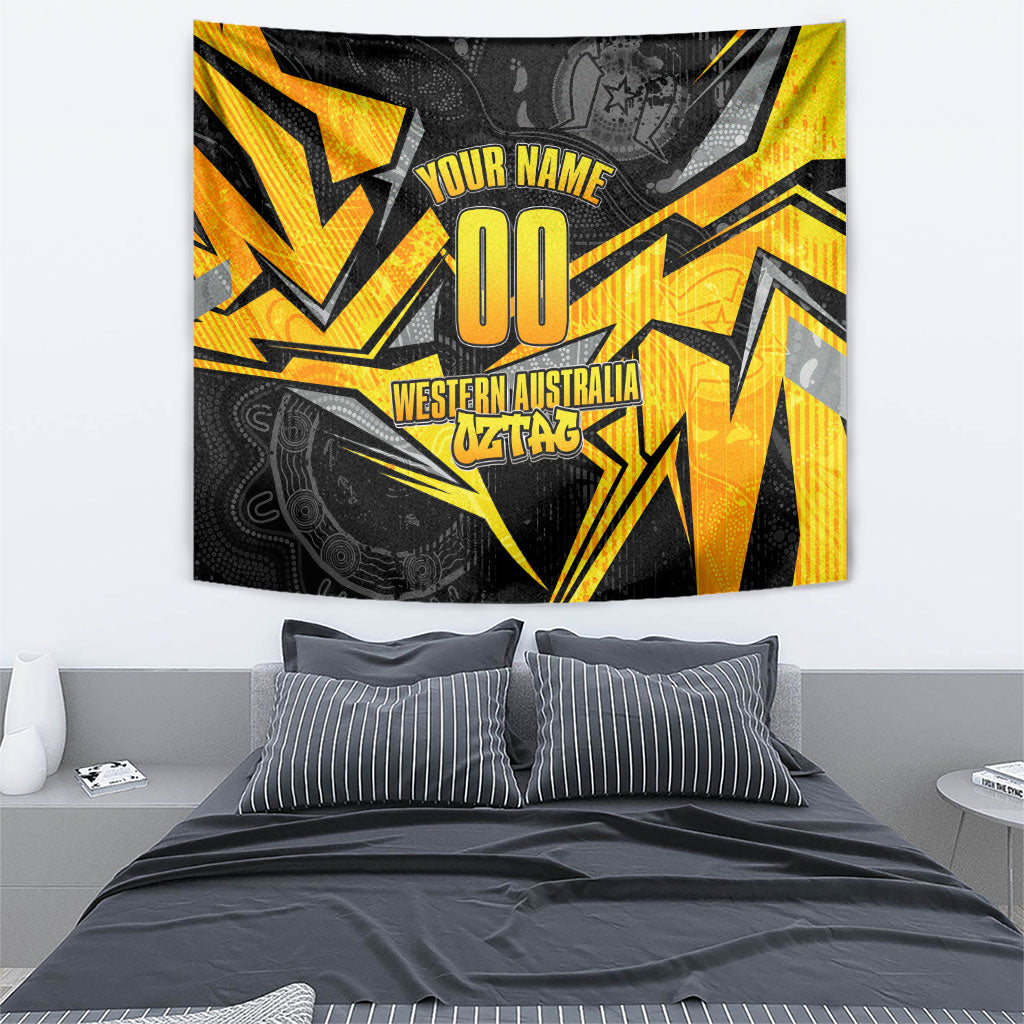 Personalised Western Australia Oztag Swan Tapestry Black Gold Geometric Swan Aboriginal