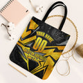 Personalised Western Australia Oztag Swan Tote Bag Black Gold Geometric Swan Aboriginal