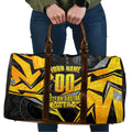 Personalised Western Australia Oztag Swan Travel Bag Black Gold Geometric Swan Aboriginal