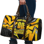 Personalised Western Australia Oztag Swan Travel Bag Black Gold Geometric Swan Aboriginal