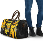 Personalised Western Australia Oztag Swan Travel Bag Black Gold Geometric Swan Aboriginal