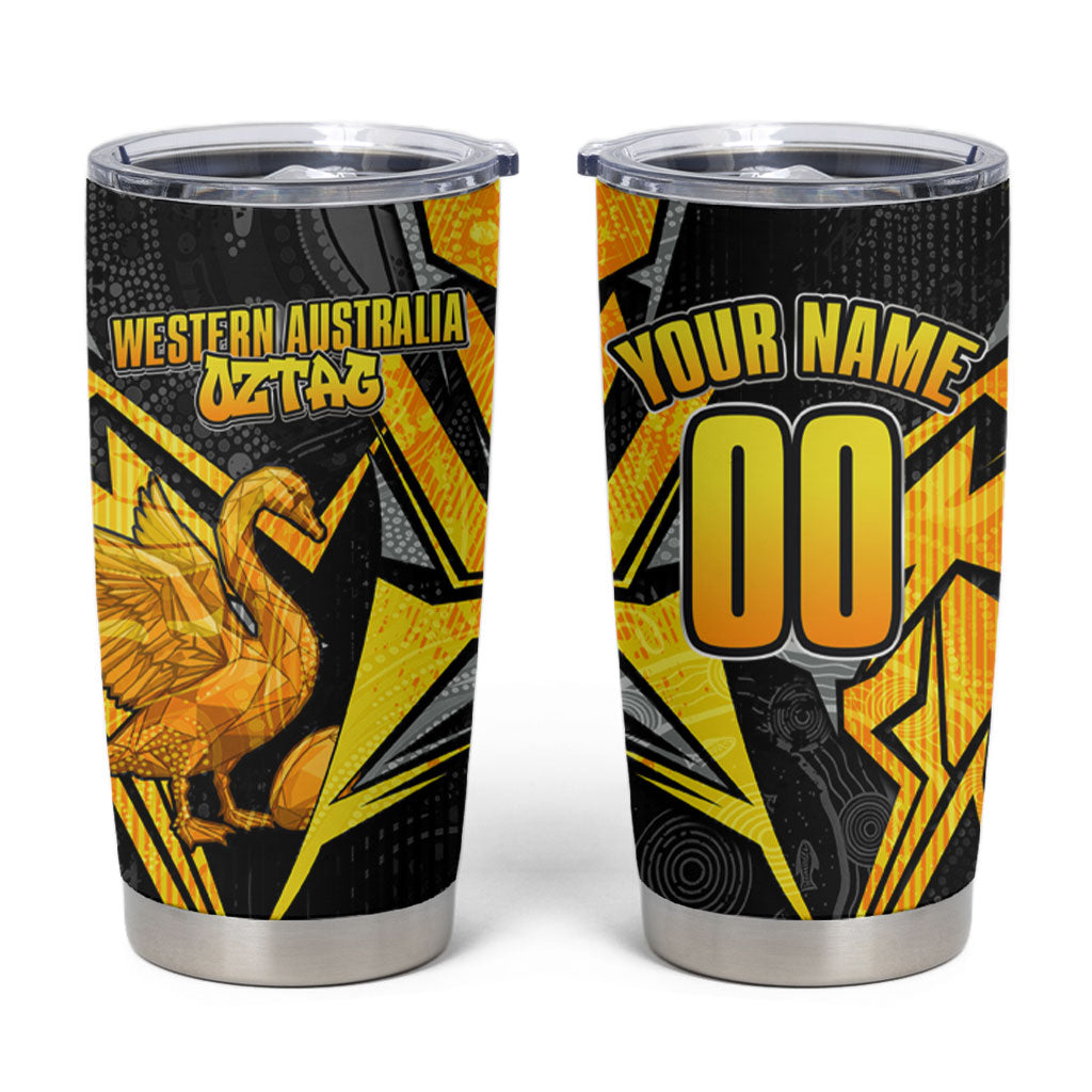 Personalised Western Australia Oztag Swan Tumbler Cup Black Gold Geometric Swan Aboriginal