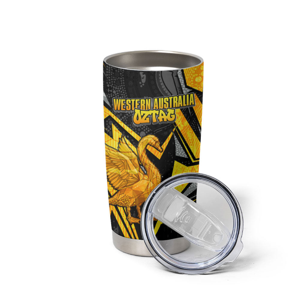 Personalised Western Australia Oztag Swan Tumbler Cup Black Gold Geometric Swan Aboriginal