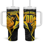 Personalised Western Australia Oztag Swan Tumbler With Handle Black Gold Geometric Swan Aboriginal