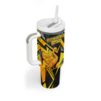 Personalised Western Australia Oztag Swan Tumbler With Handle Black Gold Geometric Swan Aboriginal