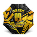 Personalised Western Australia Oztag Swan Umbrella Black Gold Geometric Swan Aboriginal
