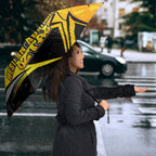 Personalised Western Australia Oztag Swan Umbrella Black Gold Geometric Swan Aboriginal