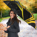 Personalised Western Australia Oztag Swan Umbrella Black Gold Geometric Swan Aboriginal