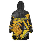 Personalised Western Australia Oztag Swan Wearable Blanket Hoodie Black Gold Geometric Swan Aboriginal