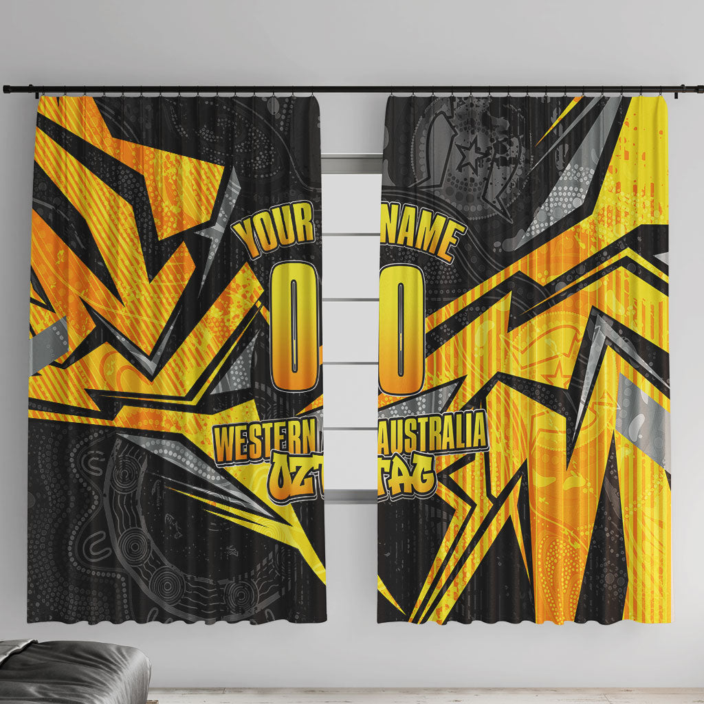 Personalised Western Australia Oztag Swan Window Curtain Black Gold Geometric Swan Aboriginal