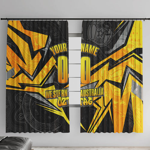 Personalised Western Australia Oztag Swan Window Curtain Black Gold Geometric Swan Aboriginal
