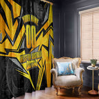 Personalised Western Australia Oztag Swan Window Curtain Black Gold Geometric Swan Aboriginal