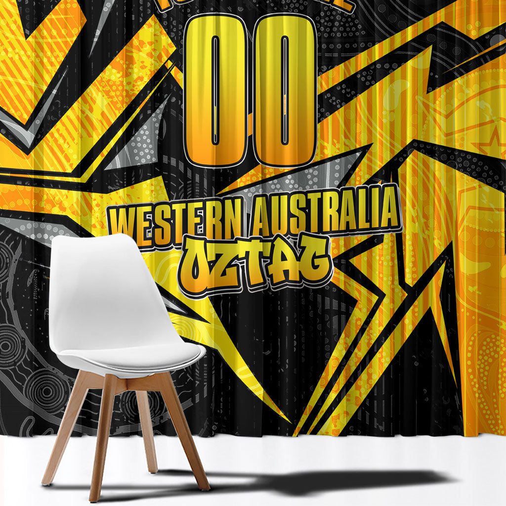 Personalised Western Australia Oztag Swan Window Curtain Black Gold Geometric Swan Aboriginal
