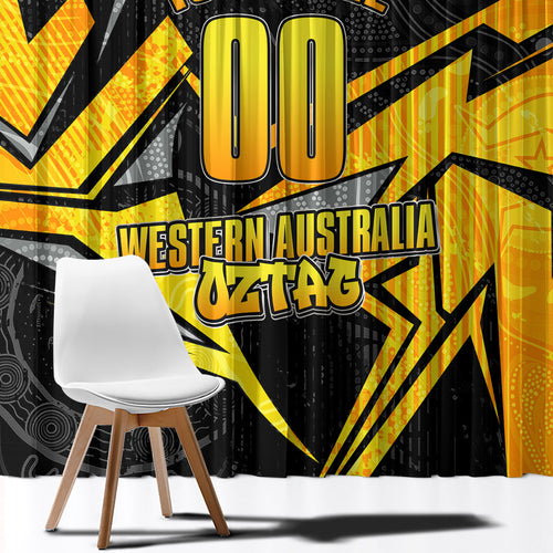Personalised Western Australia Oztag Swan Window Curtain Black Gold Geometric Swan Aboriginal