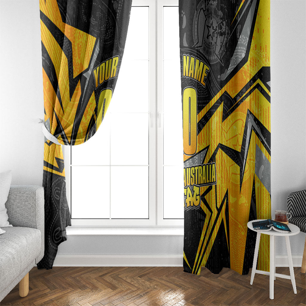 Personalised Western Australia Oztag Swan Window Curtain Black Gold Geometric Swan Aboriginal