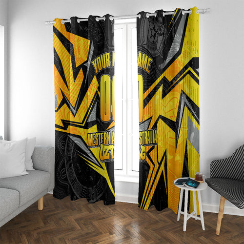 Personalised Western Australia Oztag Swan Window Curtain Black Gold Geometric Swan Aboriginal