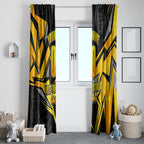 Personalised Western Australia Oztag Swan Window Curtain Black Gold Geometric Swan Aboriginal