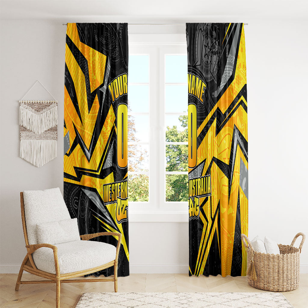 Personalised Western Australia Oztag Swan Window Curtain Black Gold Geometric Swan Aboriginal