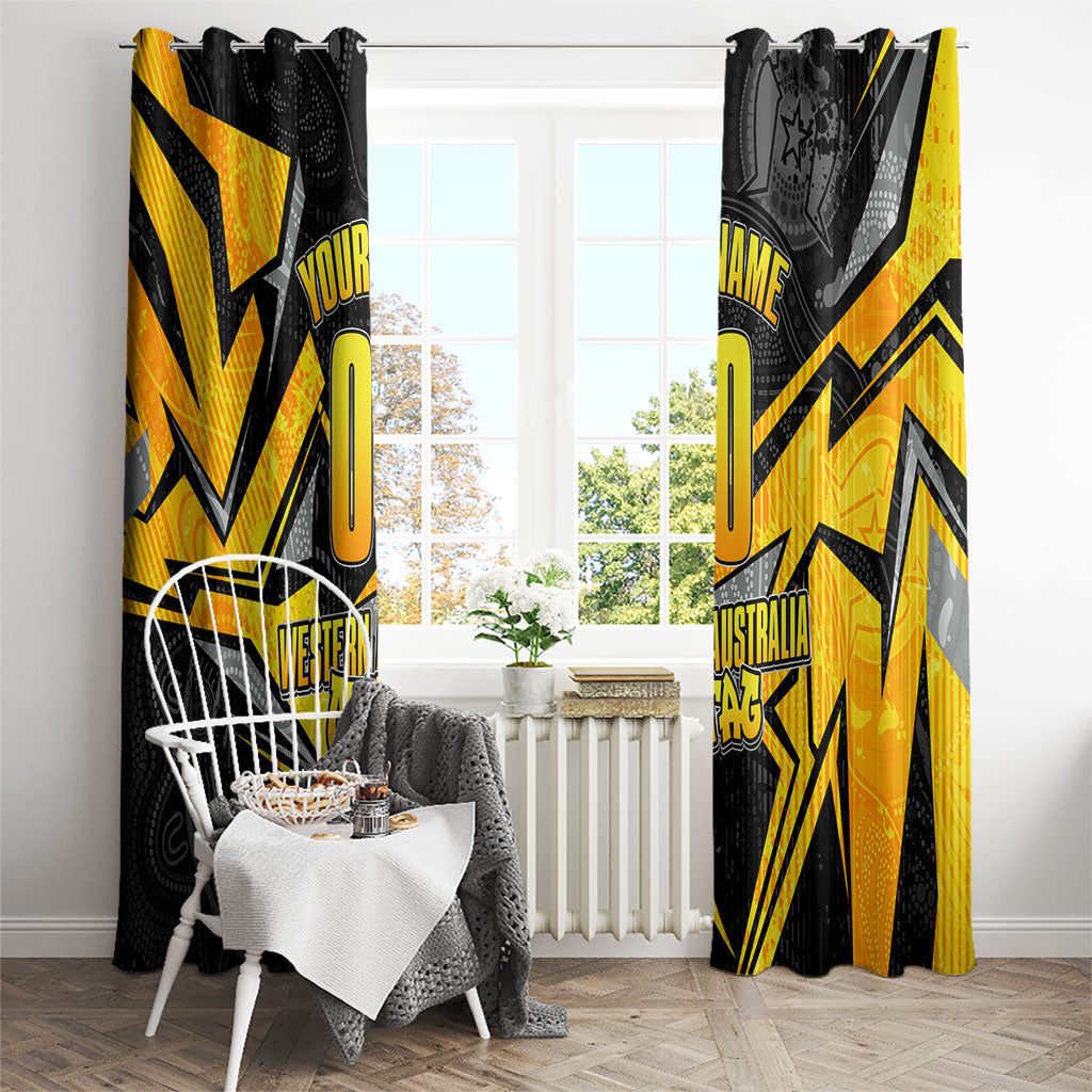 Personalised Western Australia Oztag Swan Window Curtain Black Gold Geometric Swan Aboriginal