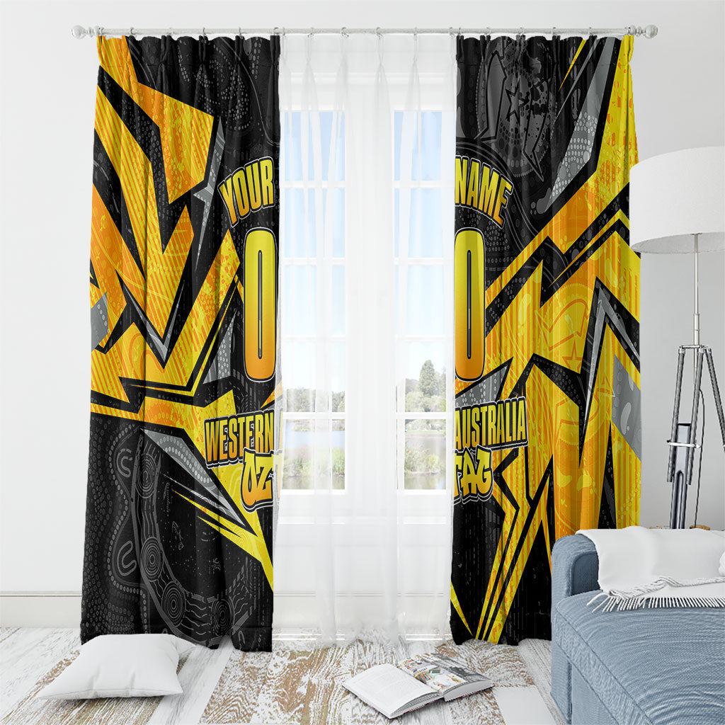 Personalised Western Australia Oztag Swan Window Curtain Black Gold Geometric Swan Aboriginal
