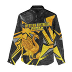 Personalised Western Australia Oztag Swan Women Casual Shirt Black Gold Geometric Swan Aboriginal