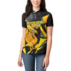 Personalised Western Australia Oztag Swan Women Polo Shirt Black Gold Geometric Swan Aboriginal