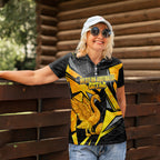 Personalised Western Australia Oztag Swan Women Polo Shirt Black Gold Geometric Swan Aboriginal