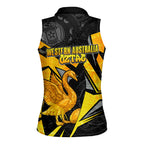 Personalised Western Australia Oztag Swan Women Sleeveless Polo Shirt Black Gold Geometric Swan Aboriginal