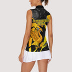 Personalised Western Australia Oztag Swan Women Sleeveless Polo Shirt Black Gold Geometric Swan Aboriginal