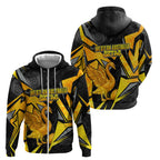 Personalised Western Australia Oztag Swan Zip Hoodie Black Gold Geometric Swan Aboriginal