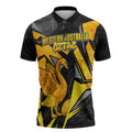 Personalised Western Australia Oztag Swan Zipper Polo Shirt Black Gold Geometric Swan Aboriginal