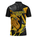 Personalised Western Australia Oztag Swan Zipper Polo Shirt Black Gold Geometric Swan Aboriginal