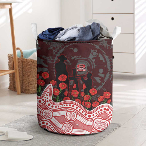 Gold Coast Suns ANZAC Day Laundry Basket Indigenous Dot Art with Poppy Flower Tribute
