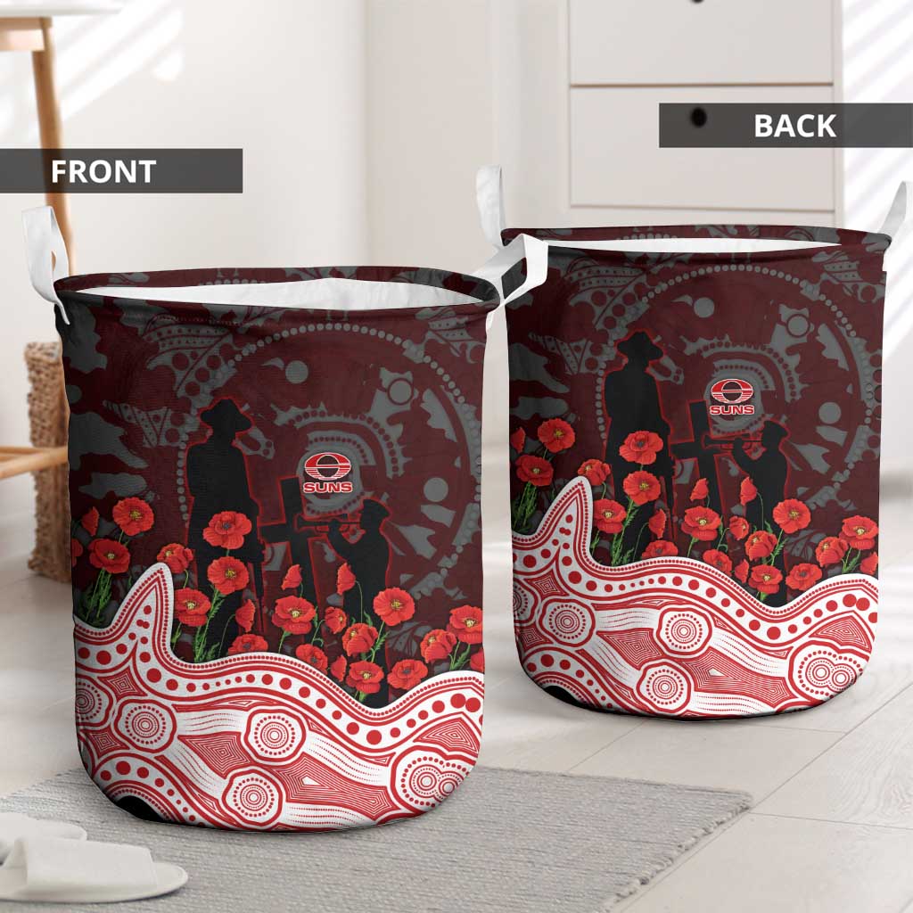 Gold Coast Suns ANZAC Day Laundry Basket Indigenous Dot Art with Poppy Flower Tribute