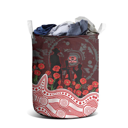 Gold Coast Suns ANZAC Day Laundry Basket Indigenous Dot Art with Poppy Flower Tribute