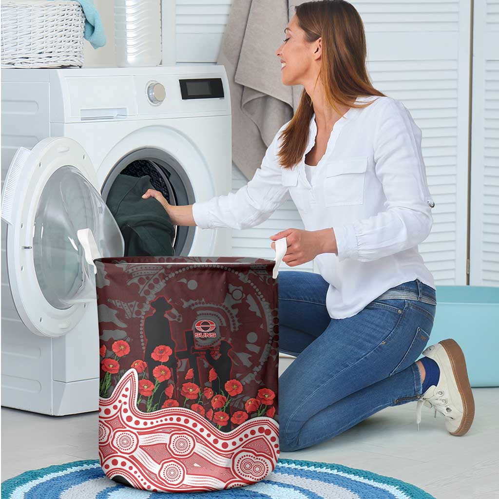 Gold Coast Suns ANZAC Day Laundry Basket Indigenous Dot Art with Poppy Flower Tribute