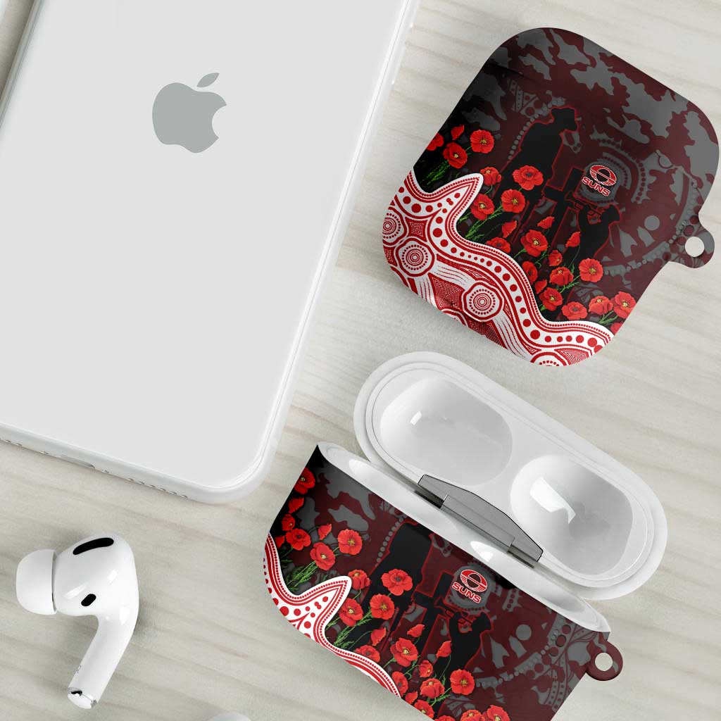 Gold Coast Suns ANZAC Day AirPods Case Indigenous Dot Art with Poppy Flower Tribute