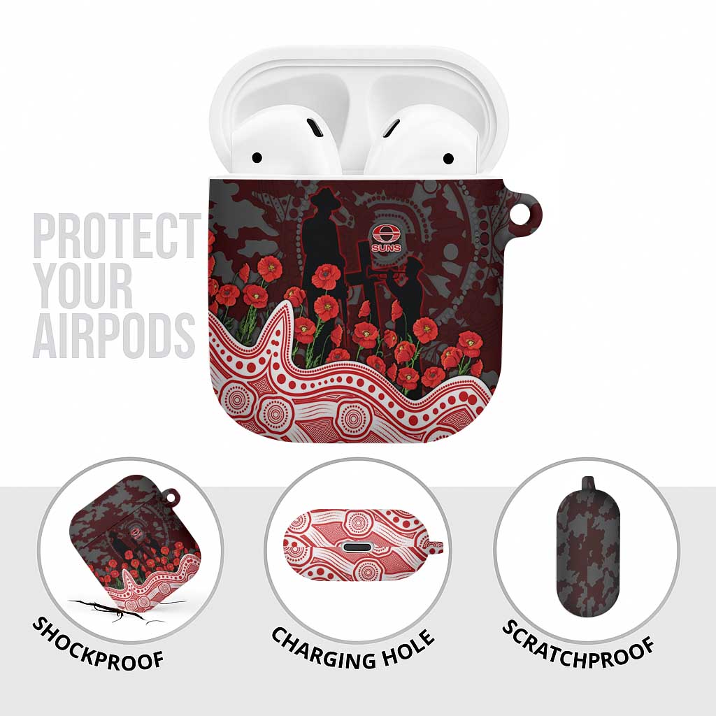 Gold Coast Suns ANZAC Day AirPods Case Indigenous Dot Art with Poppy Flower Tribute