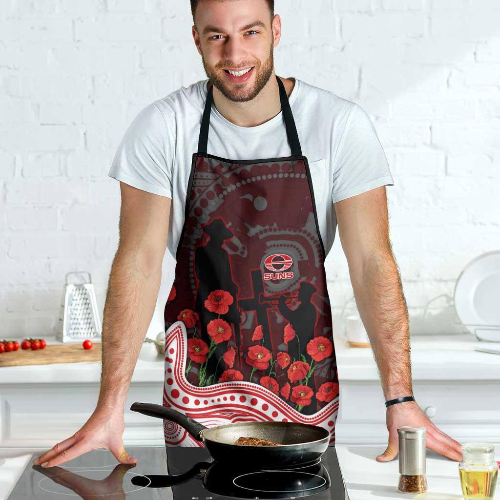 Gold Coast Suns ANZAC Day Apron Indigenous Dot Art with Poppy Flower Tribute