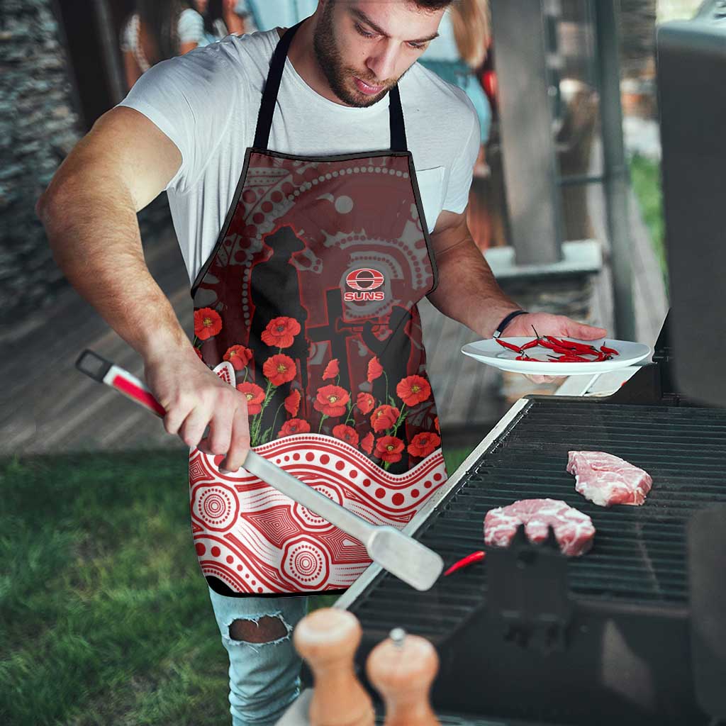 Gold Coast Suns ANZAC Day Apron Indigenous Dot Art with Poppy Flower Tribute