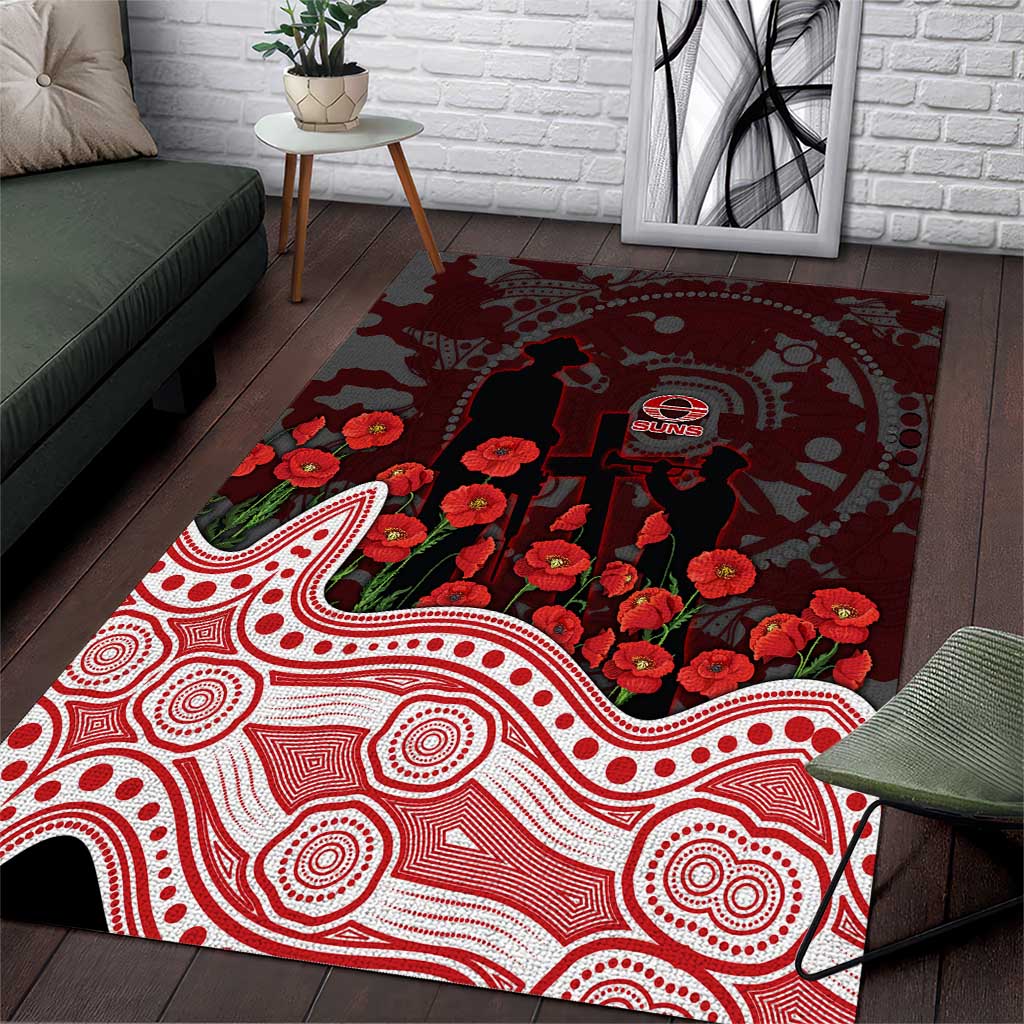 Gold Coast Suns ANZAC Day Area Rug Indigenous Dot Art with Poppy Flower Tribute