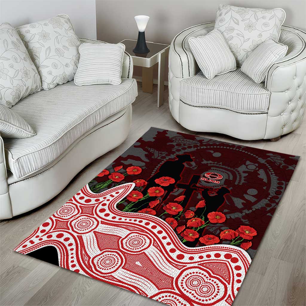 Gold Coast Suns ANZAC Day Area Rug Indigenous Dot Art with Poppy Flower Tribute