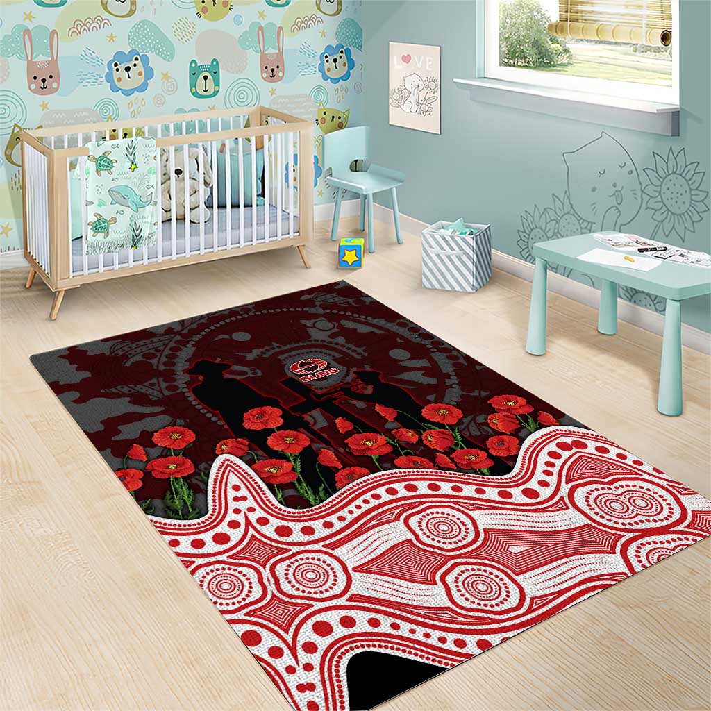 Gold Coast Suns ANZAC Day Area Rug Indigenous Dot Art with Poppy Flower Tribute