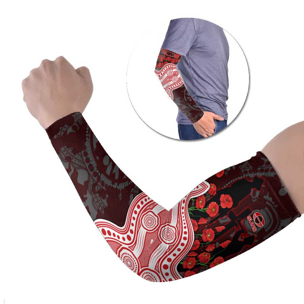 Gold Coast Suns ANZAC Day Arm Sleeves Indigenous Dot Art with Poppy Flower Tribute