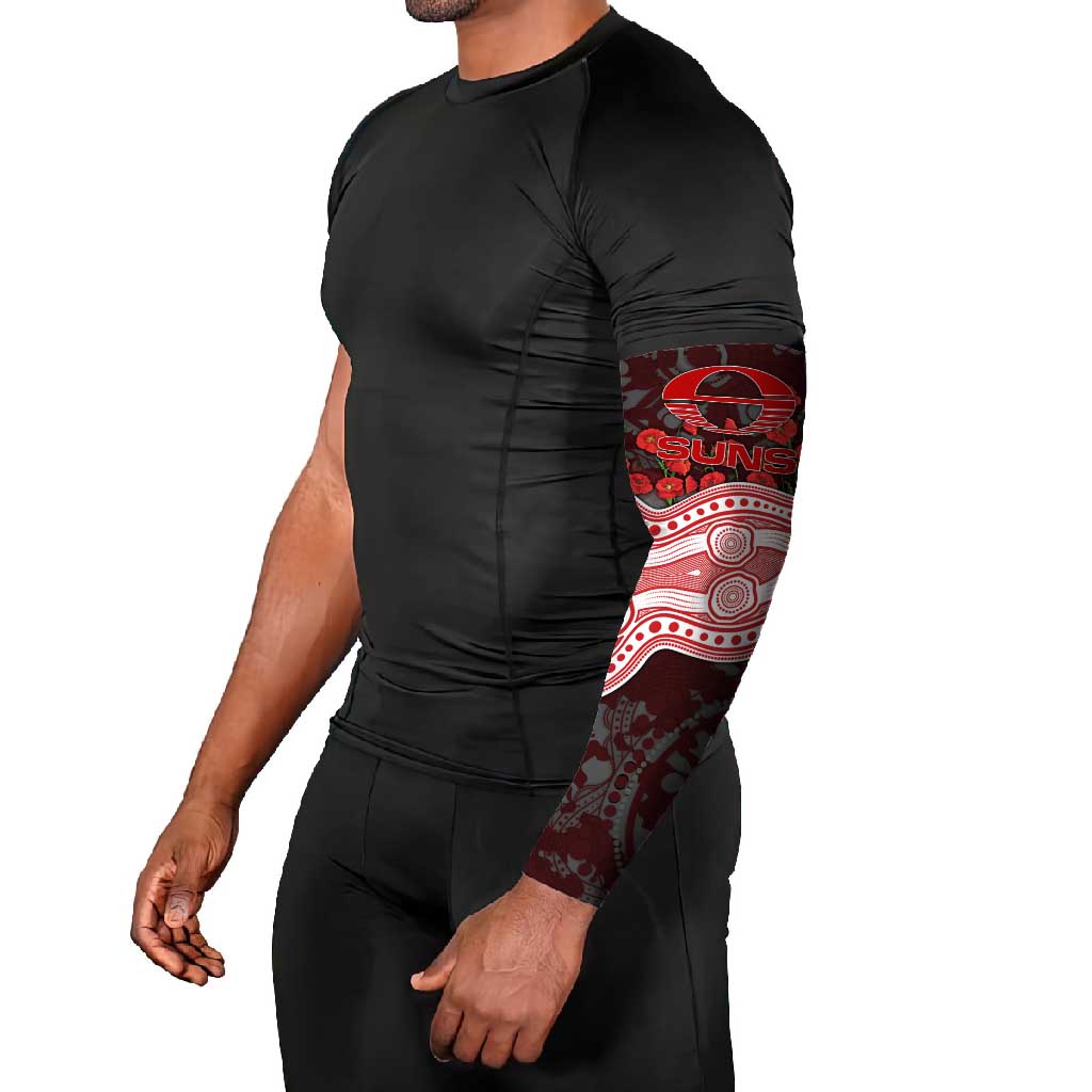 Gold Coast Suns ANZAC Day Arm Sleeves Indigenous Dot Art with Poppy Flower Tribute