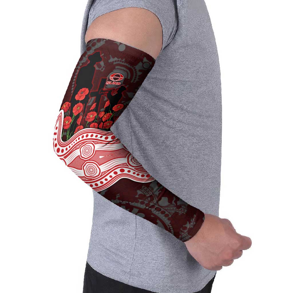 Gold Coast Suns ANZAC Day Arm Sleeves Indigenous Dot Art with Poppy Flower Tribute