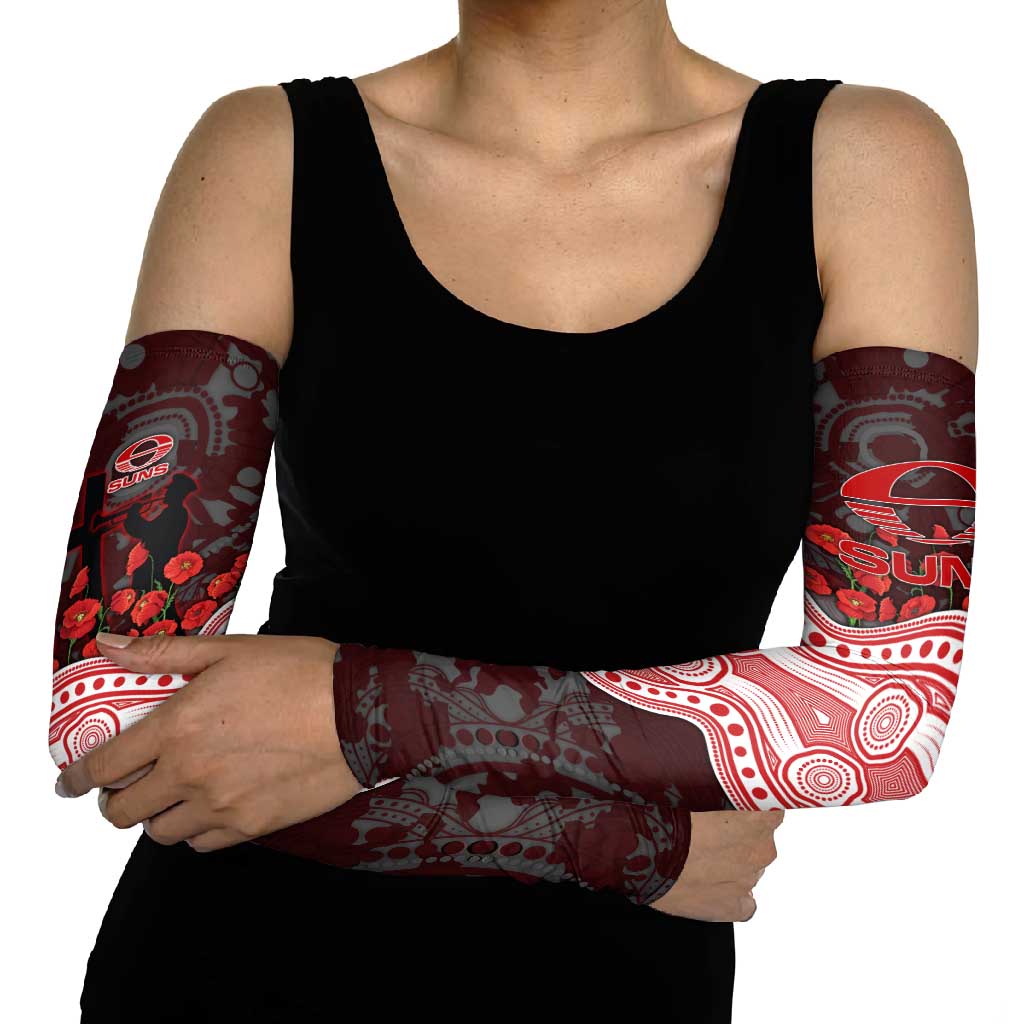 Gold Coast Suns ANZAC Day Arm Sleeves Indigenous Dot Art with Poppy Flower Tribute