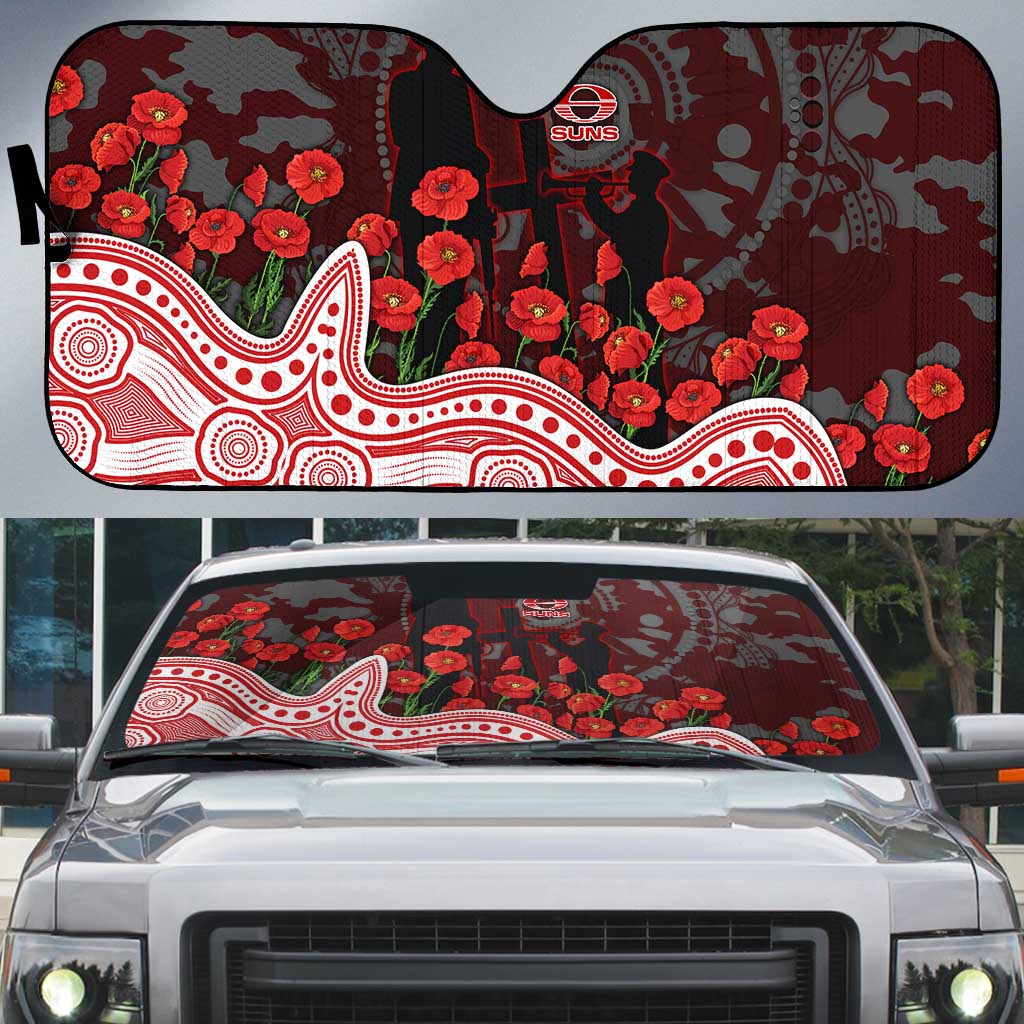 Gold Coast Suns ANZAC Day Auto Sun Shade Indigenous Dot Art with Poppy Flower Tribute
