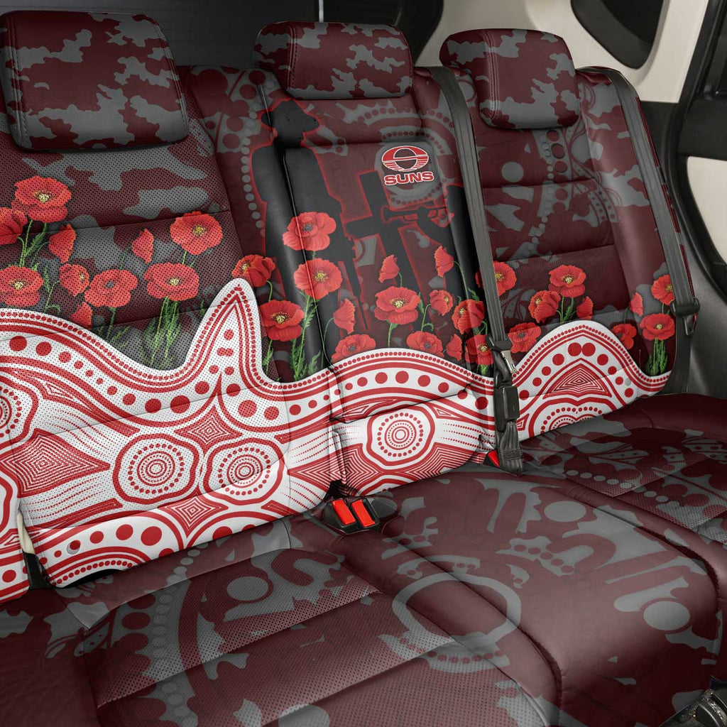 Gold Coast Suns ANZAC Day Back Car Seat Cover Indigenous Dot Art with Poppy Flower Tribute